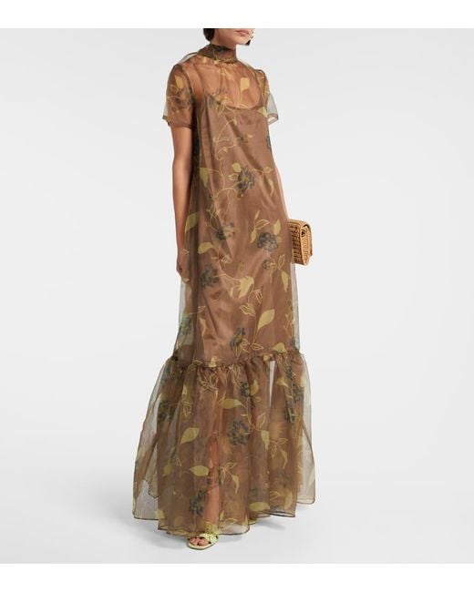 Staud Natural Calluna Floral Organza Maxi Dress