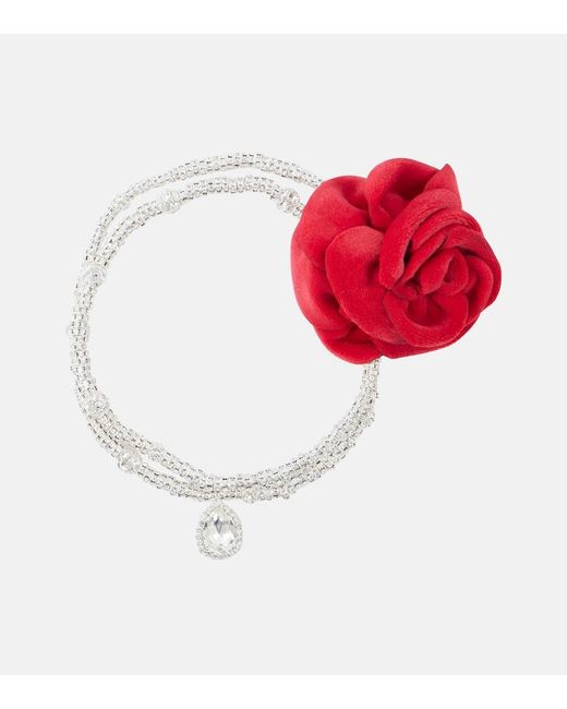 Magda Butrym Red Floral-Applique Embellished Necklace