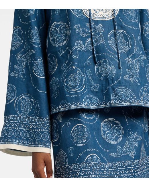 ALÉMAIS Blue Lucky Printed Linen Blouse