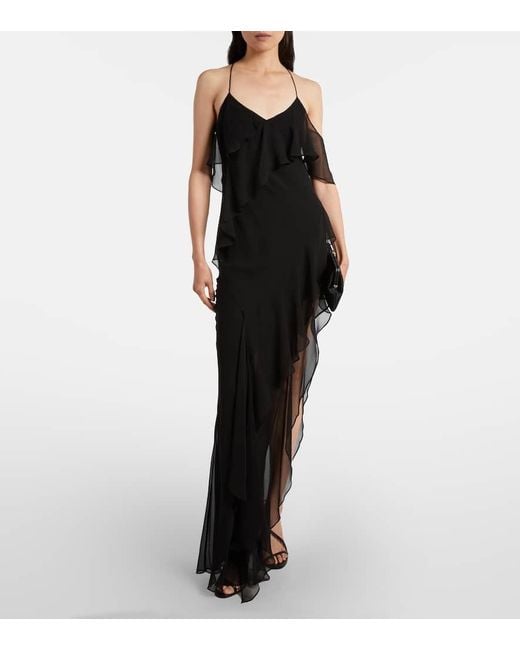 The Sei Black Ruffled Silk Chiffon Maxi Dress