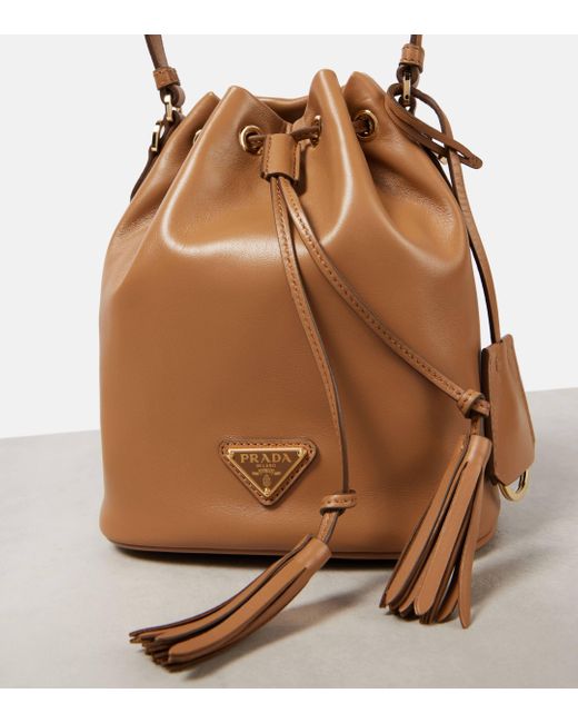 Prada Brown Small Leather Bucket Bag