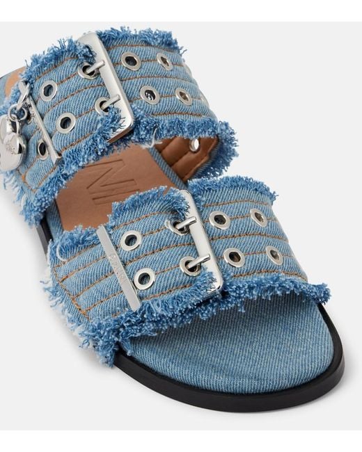 Ganni Blue Fringed Denim Sandals