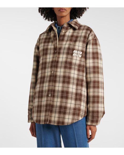 Miu Miu Brown Wattierte Jacke Aus Wolle