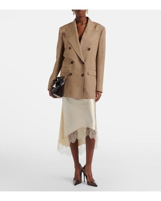 Dolce & Gabbana Natural Lace-Trimmed Silk-Blend Satin Slip Skirt