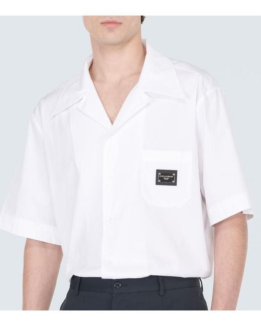 Dolce & Gabbana White Logo-Plaque Linen Shirt for men