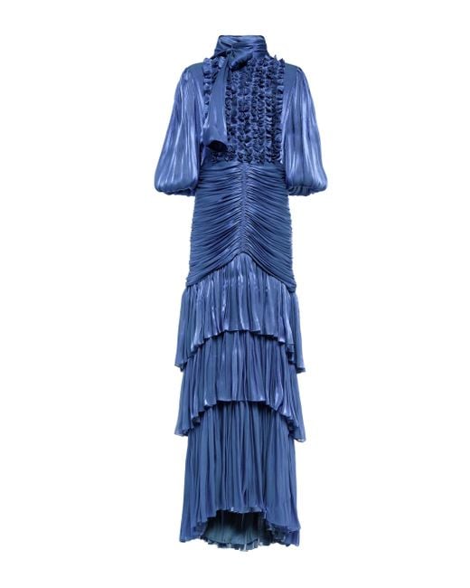 Costarellos Blue Tillie Tiered Lurex® Georgette Gown