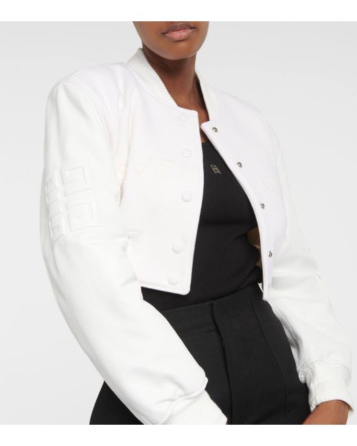 Givenchy White Wool And Leather Cropped Bomber Jacket