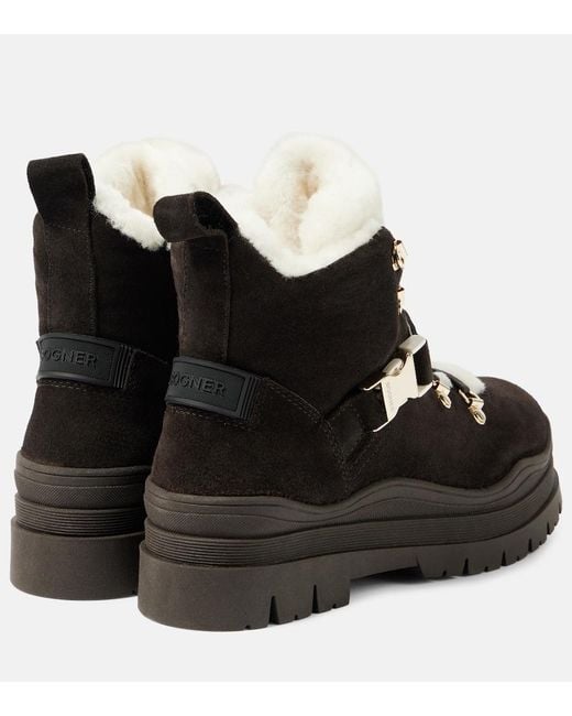Bogner Black Arosa Shearling-Trimmed Suede Ankle Boots