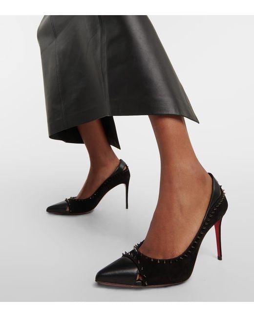 Christian Louboutin Black Duvette Spikes 85 Leather & Suede Pump