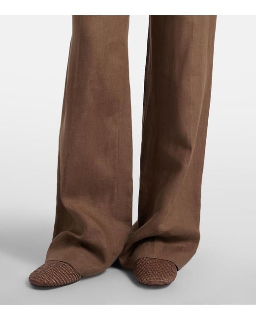 Ralph Lauren Brown Dean Linen Wide-Leg Pants