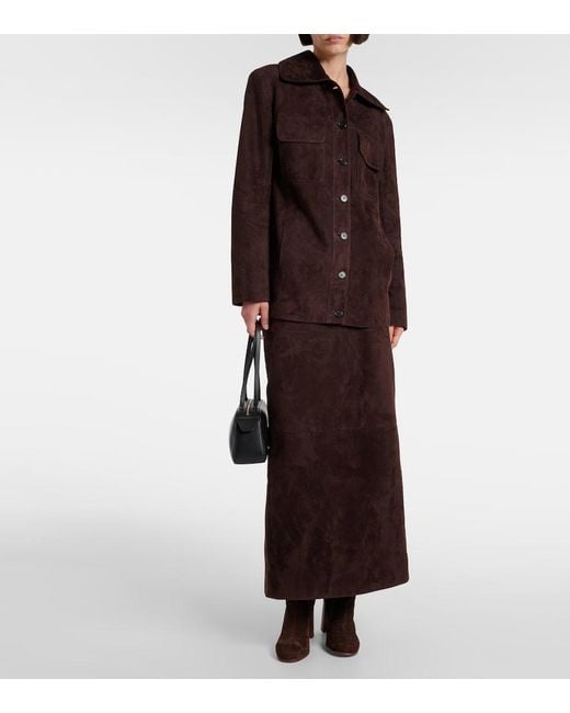 Khaite Brown Loxley Suede Pencil Skirt