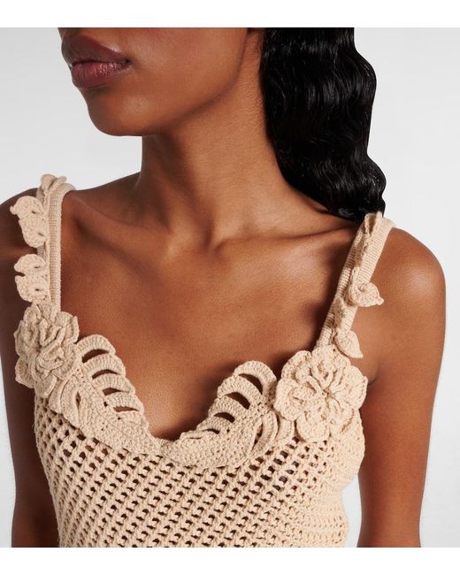Elie Saab Natural Crochet Floral-Applique Cotton-Blend Top