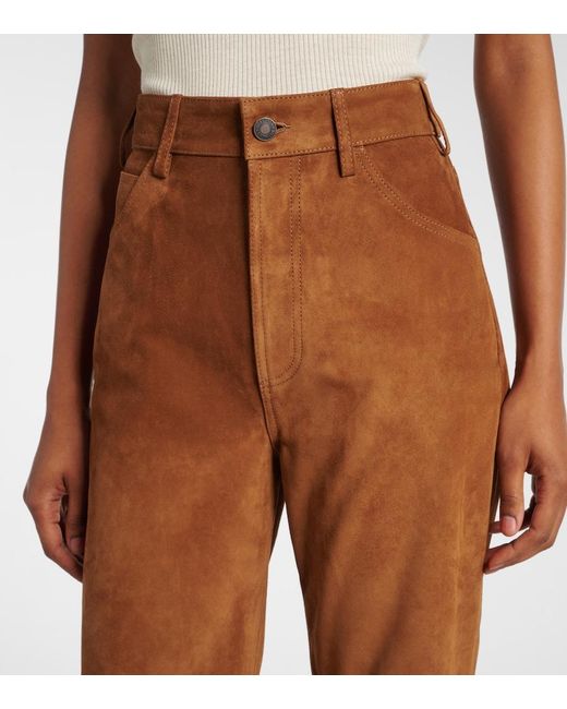 Nili Lotan Brown Roe Suede Flared Pants