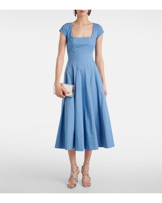 Staud Blue Wells Cotton Midi Dress
