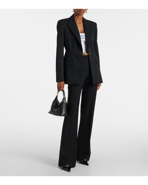 Versace Black High-Rise Wool-Blend Flared Pants