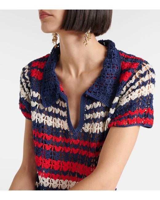 Anna Kosturova Red Crochet Cotton Polo Dress