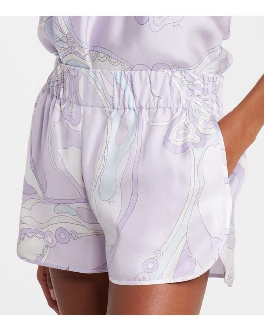 Shorts Orchidee De Seda De Tiro Bajo Emilio Pucci de color Blue