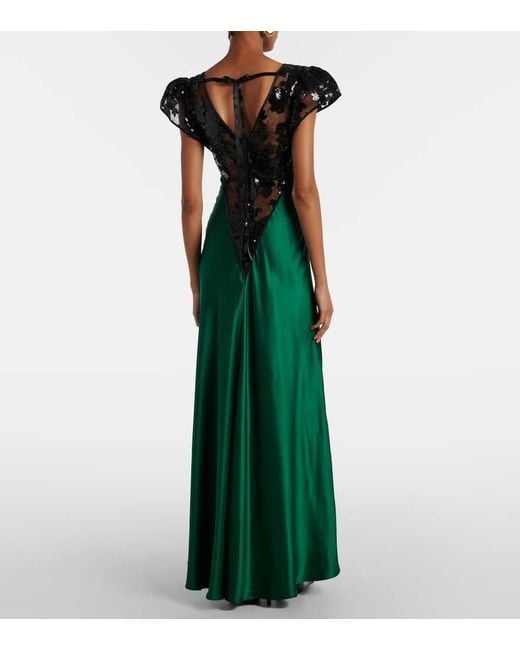 Rodarte Green Robe Aus Seide Mit Spitze Und Pailletten