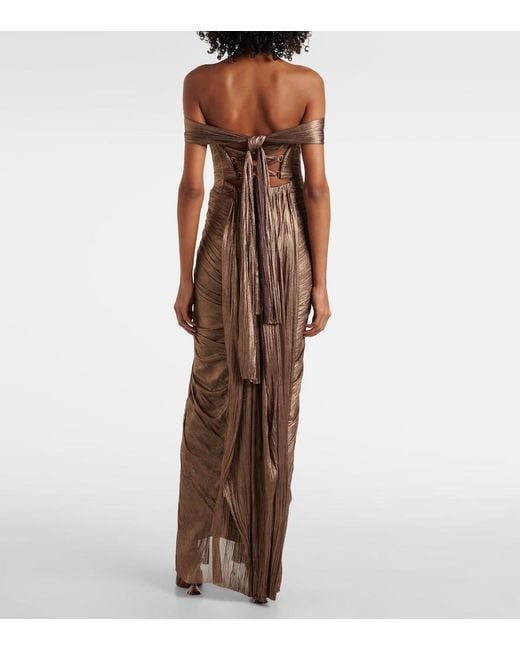Maria Lucia Hohan Brown Tia Draped Off-Shoulder Corset Gown