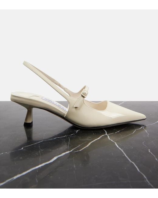 Jimmy Choo White Didi 45 Patent Leather Slingback Pumps