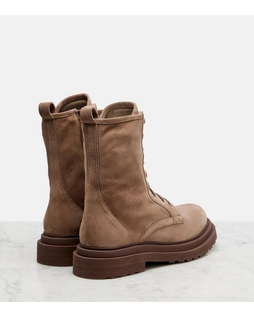 Brunello Cucinelli Brown Suede Lace-Up Boots
