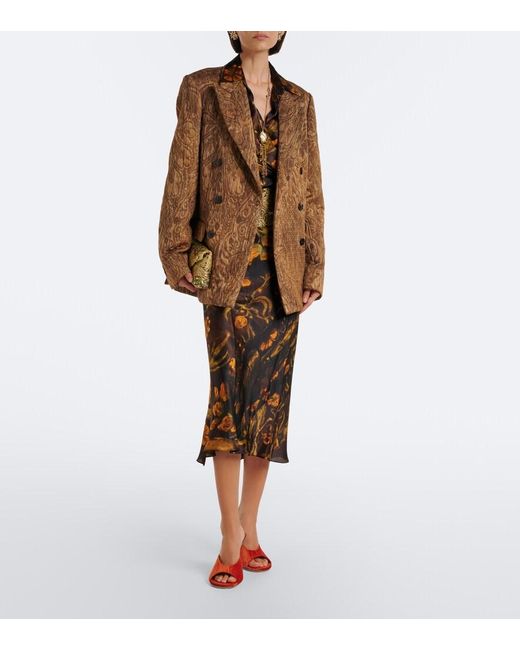 Dries Van Noten Brown Jacquard Double-Breasted Jacket