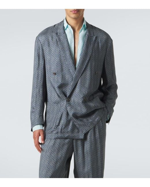 Giorgio Armani Gray Printed Double-Breasted Blazer for men