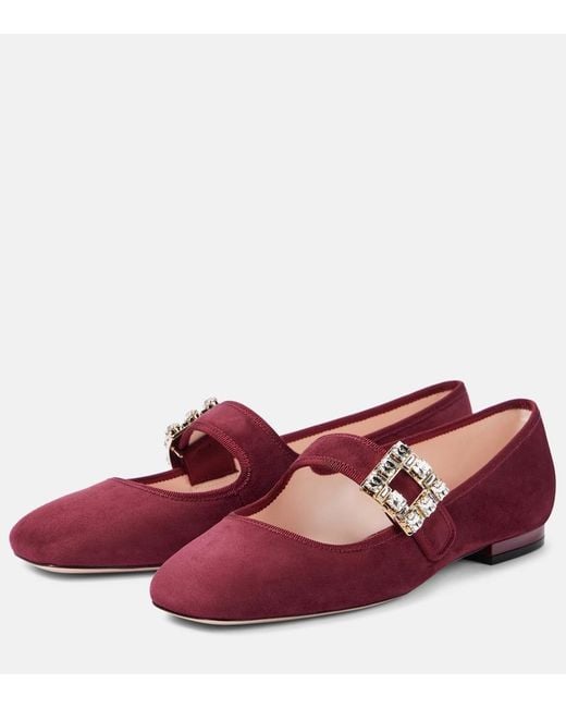 Roger Vivier Red Tres Vivier Babies Suede Mary Jane Flats