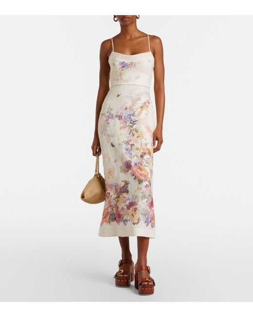 Zimmermann White Alchemy Floral Linen Midi Dress