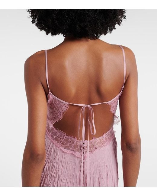 Blumarine Pink Lace-Trimmed Plisse Georgette Gown
