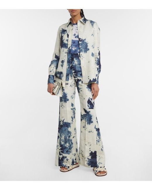 Chloé Blue Chloe Tie-dye Linen Flared Pants