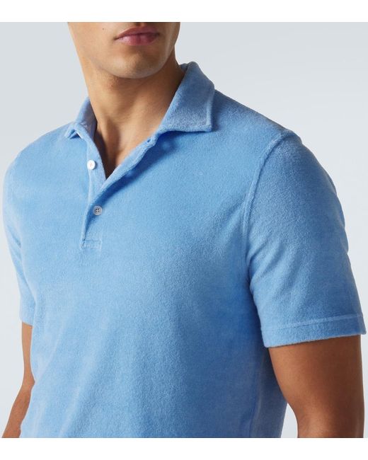 Fedeli Blue Cotton Terry Polo Shirt for men