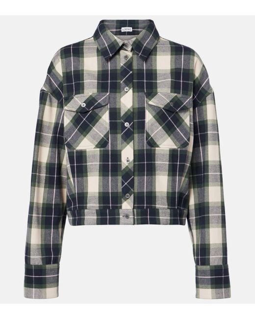 Loewe Blue Plaid Cropped Cotton Shirt