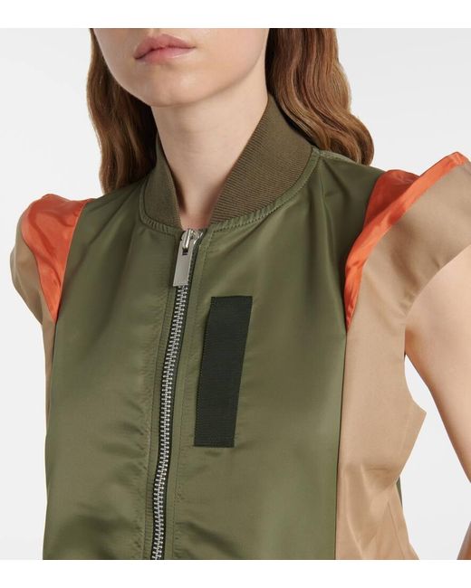 Sacai Green Paneled Twill And Gabardine Vest