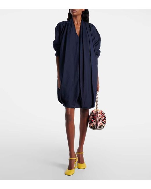 Loewe Blue Draped Cotton Poplin Minidress