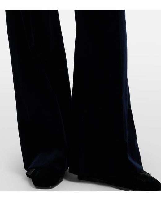 Victoria Beckham Blue Satin-Trimmed Velvet Wide-Leg Pants