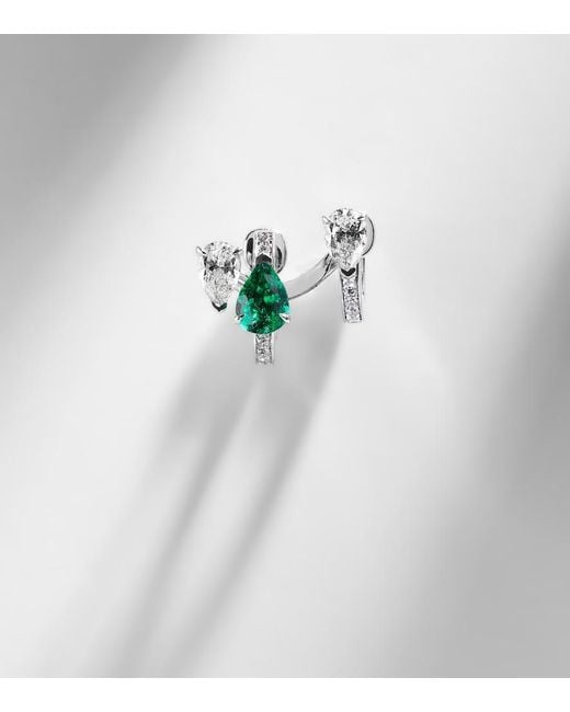 Repossi White Serti Sur Vide 18Kt Single Earring With Diamonds And Emerald