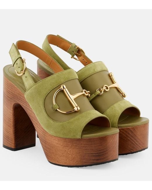 Gucci Green Horsebit Suede Slingback Sandals