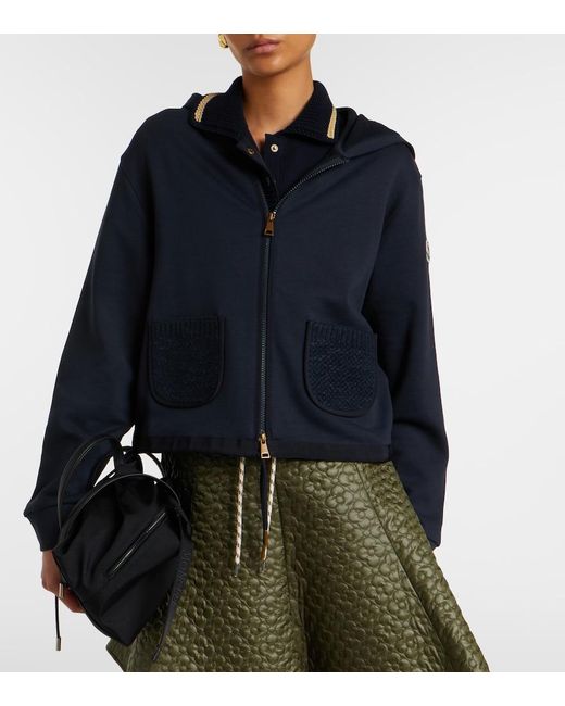 Moncler Blue Cotton-Blend Zip-Up Hoodie