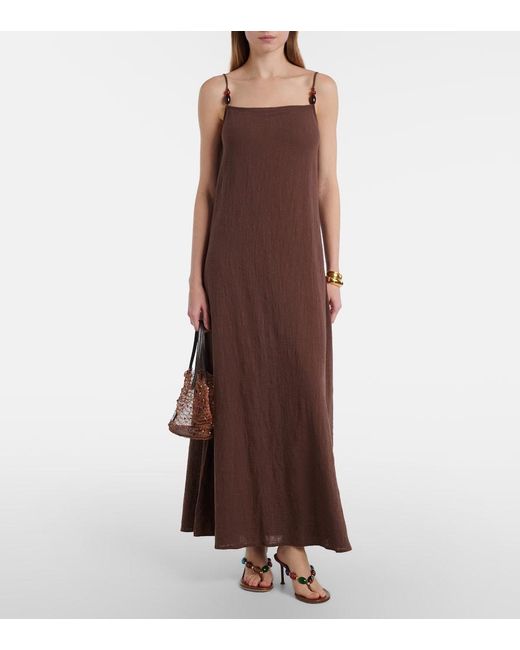 Staud Brown Laura Cotton Gauze Maxi Dress