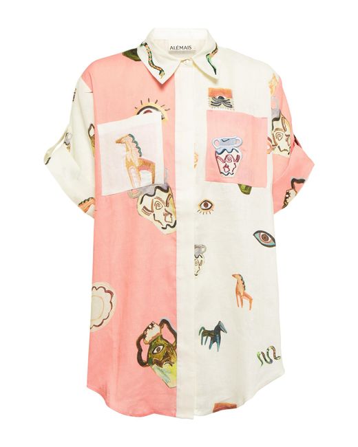ALÉMAIS Cleo Printed Linen Shirt in Pink | Lyst