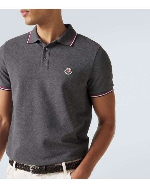 Moncler Gray Logo Cotton Pique Polo Shirt for men