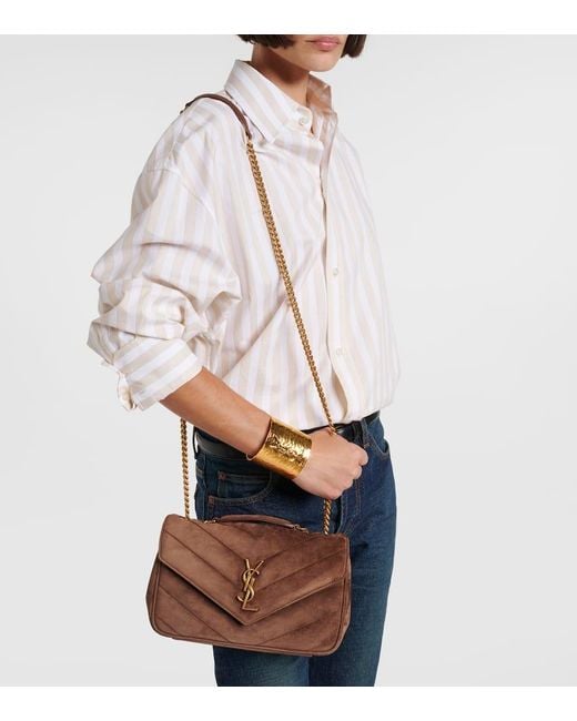 Saint Laurent Brown Schultertasche Loulou Small Aus Veloursleder