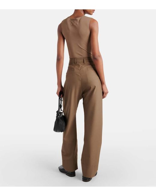 Lemaire Brown High-rise Wool-blend Straight Pants