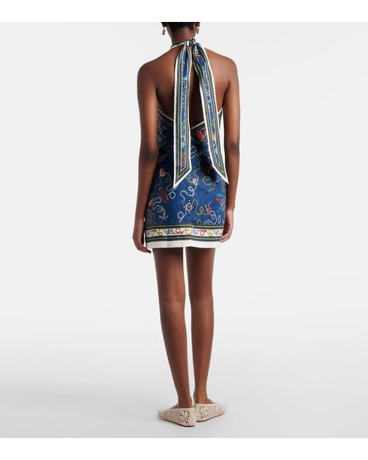 ALÉMAIS Blue Cove Printed Halterneck Linen Minidress