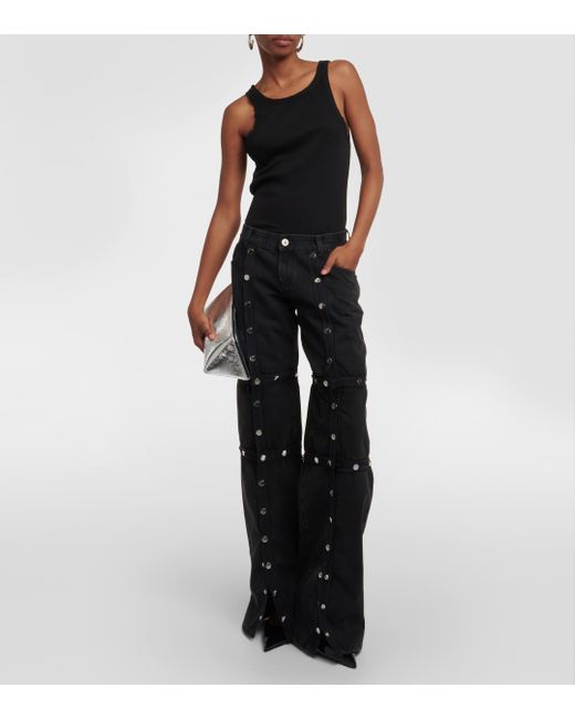 The Attico Black Studded Convertible Low-rise Straight Jeans