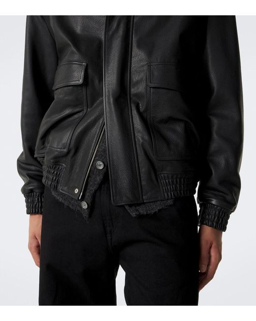 Arma Black Bari Teddy-Trimmed Leather Blouson Jacket for men