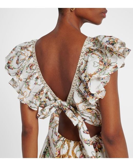 Camilla Metallic Floral Ruffled Cotton Maxi Dress