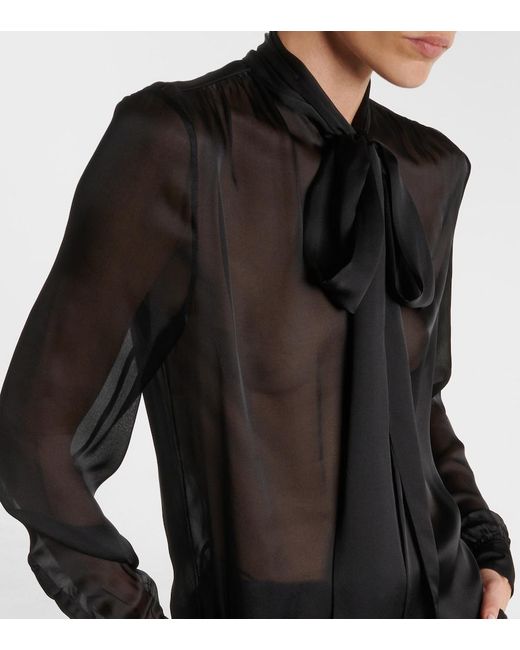 Saint Laurent Black Bow-Detail Silk Blouse