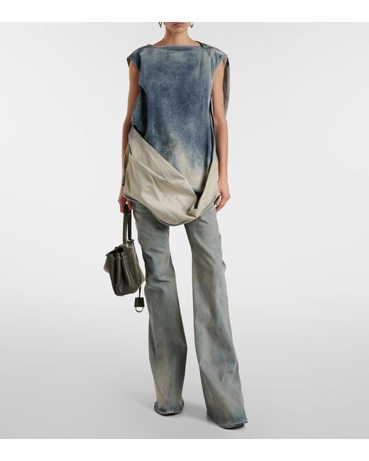 Top De Denim En Mezcla De Algodon Drapeado Rick Owens de color Blue